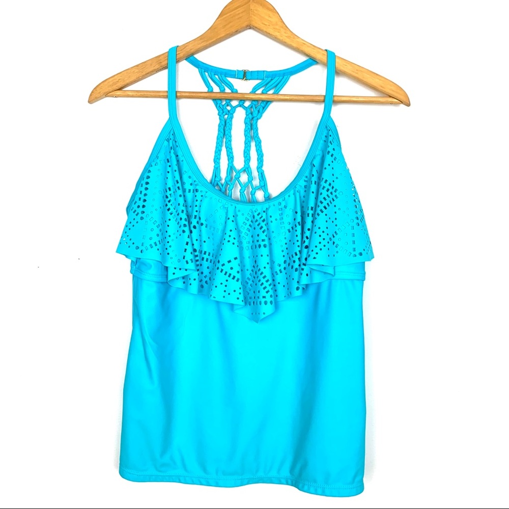 📽 Catalina Women Blue Swimsuit Top Ruffles Large
